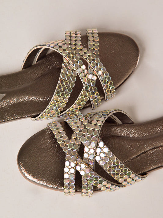 Bronze Crystal Strap Flats