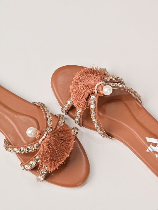 Rust Tassel Pearl Flats
