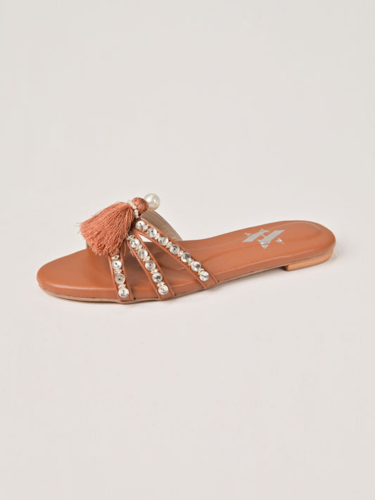 Rust Tassel Pearl Flats