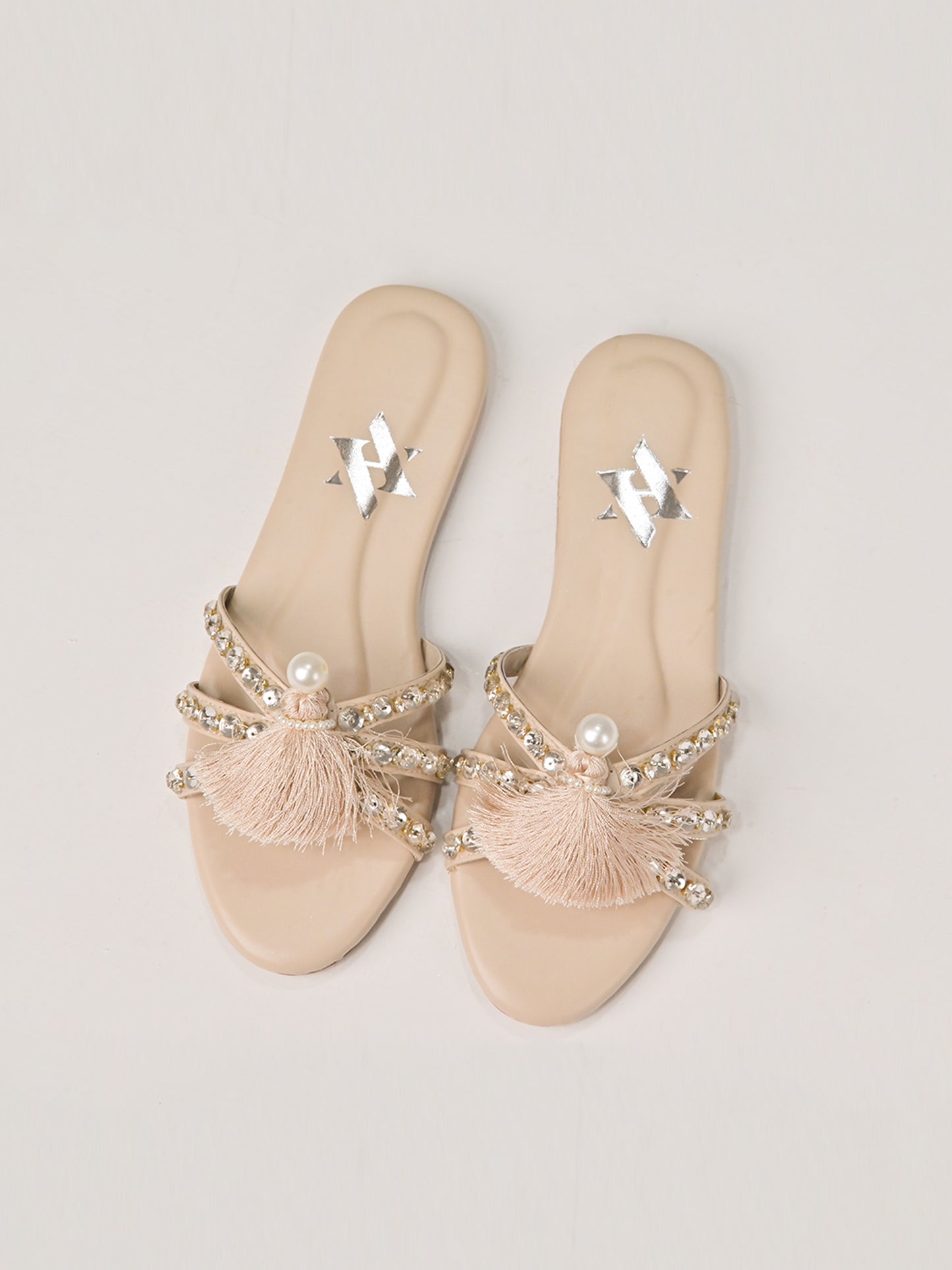 Ivory Tassel Crystal Flats
