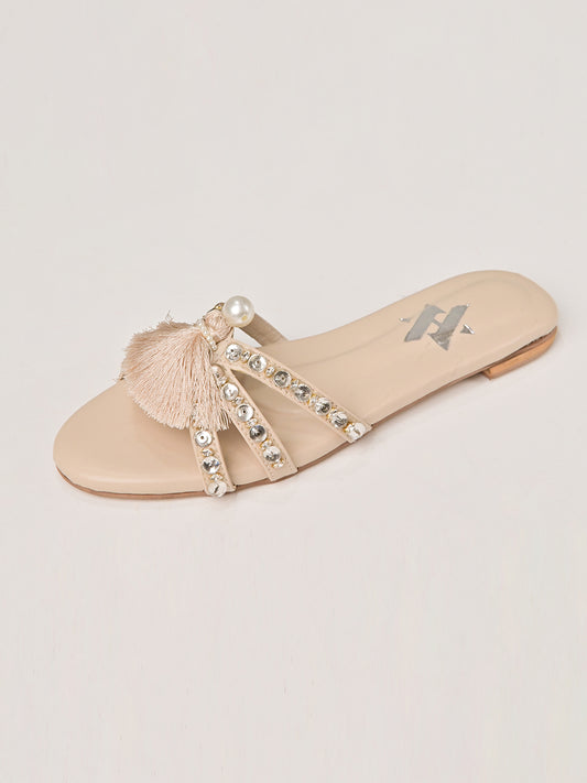 Ivory Tassel Crystal Flats