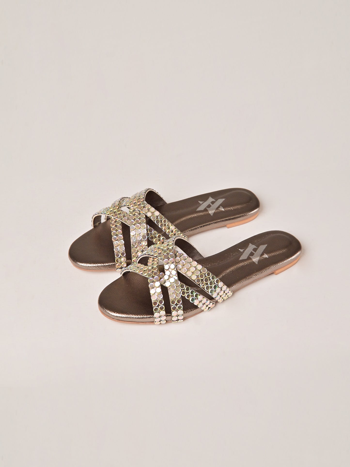 Bronze Crystal Strap Flats