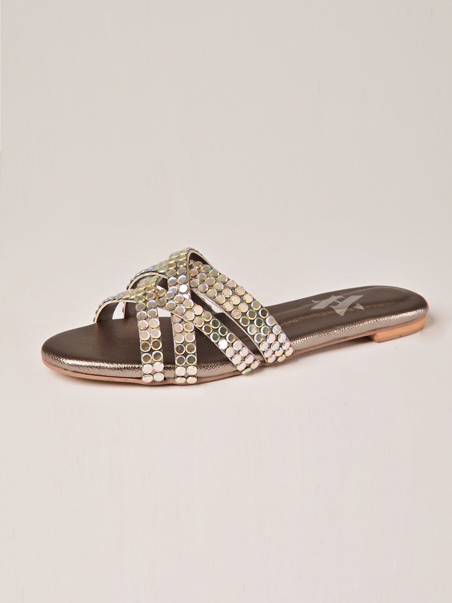 Bronze Crystal Strap Flats