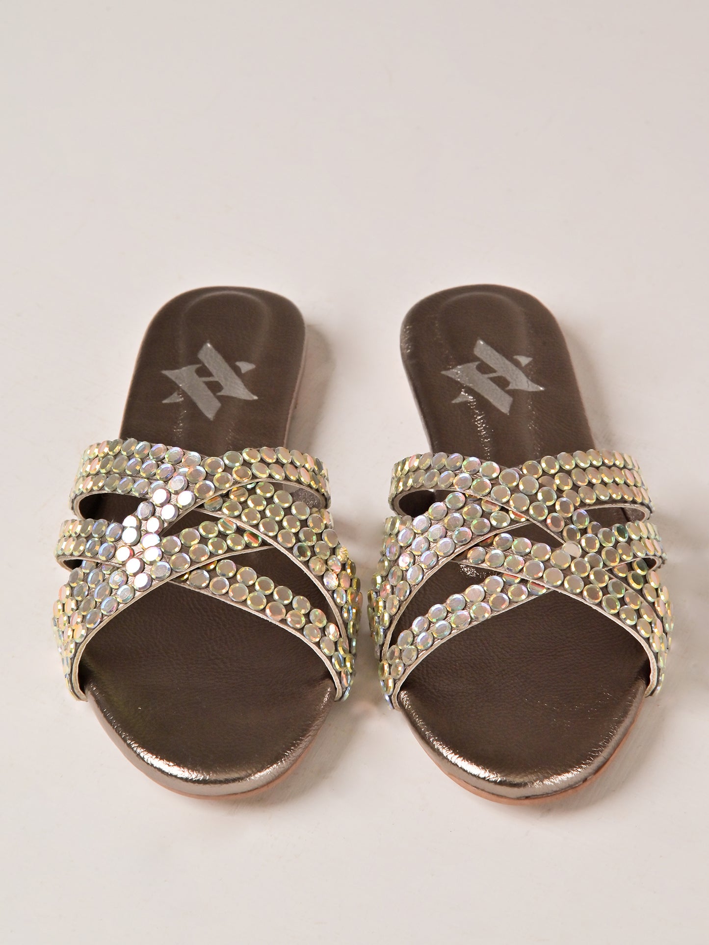 Bronze Crystal Strap Flats