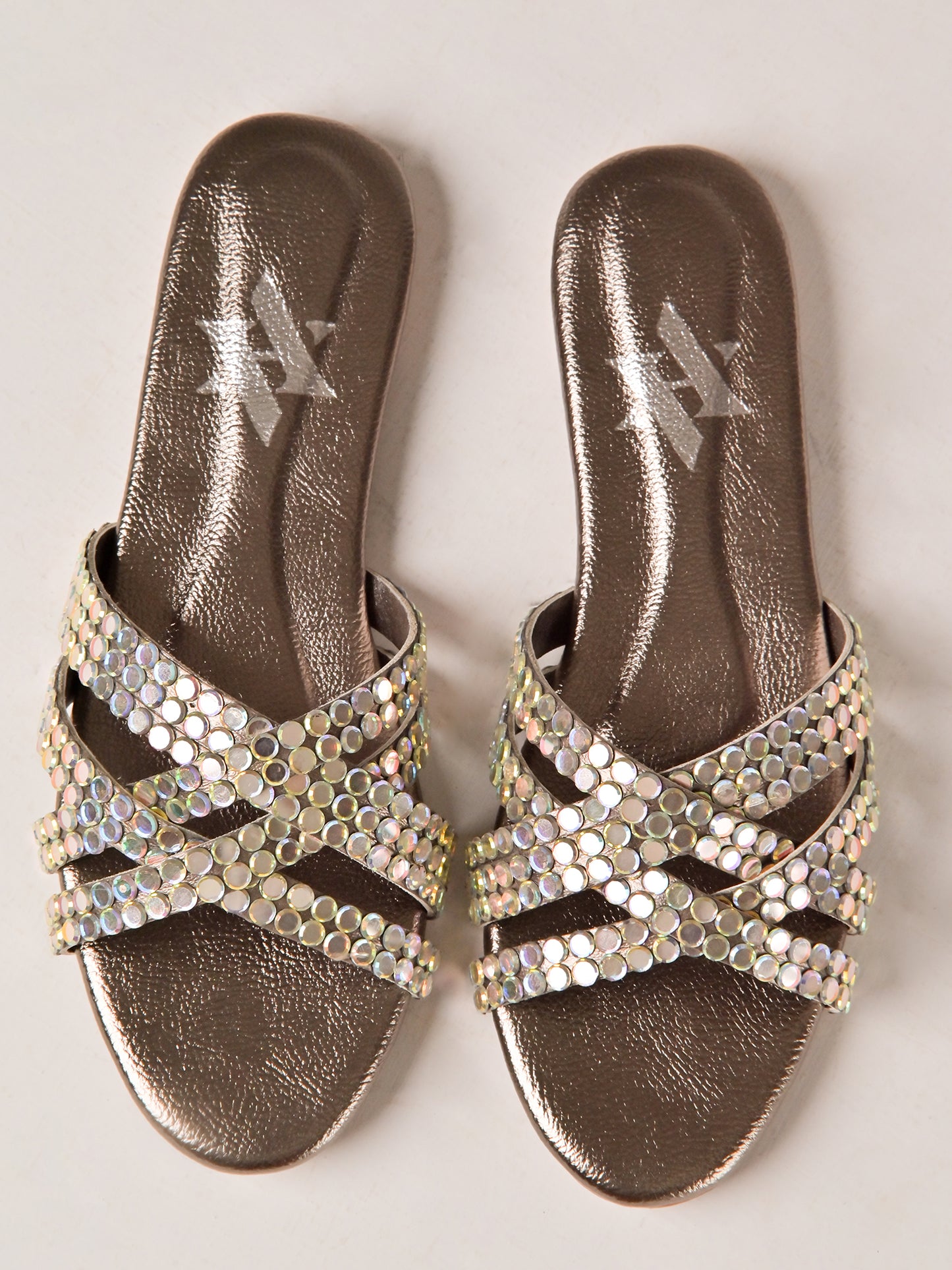 Bronze Crystal Strap Flats